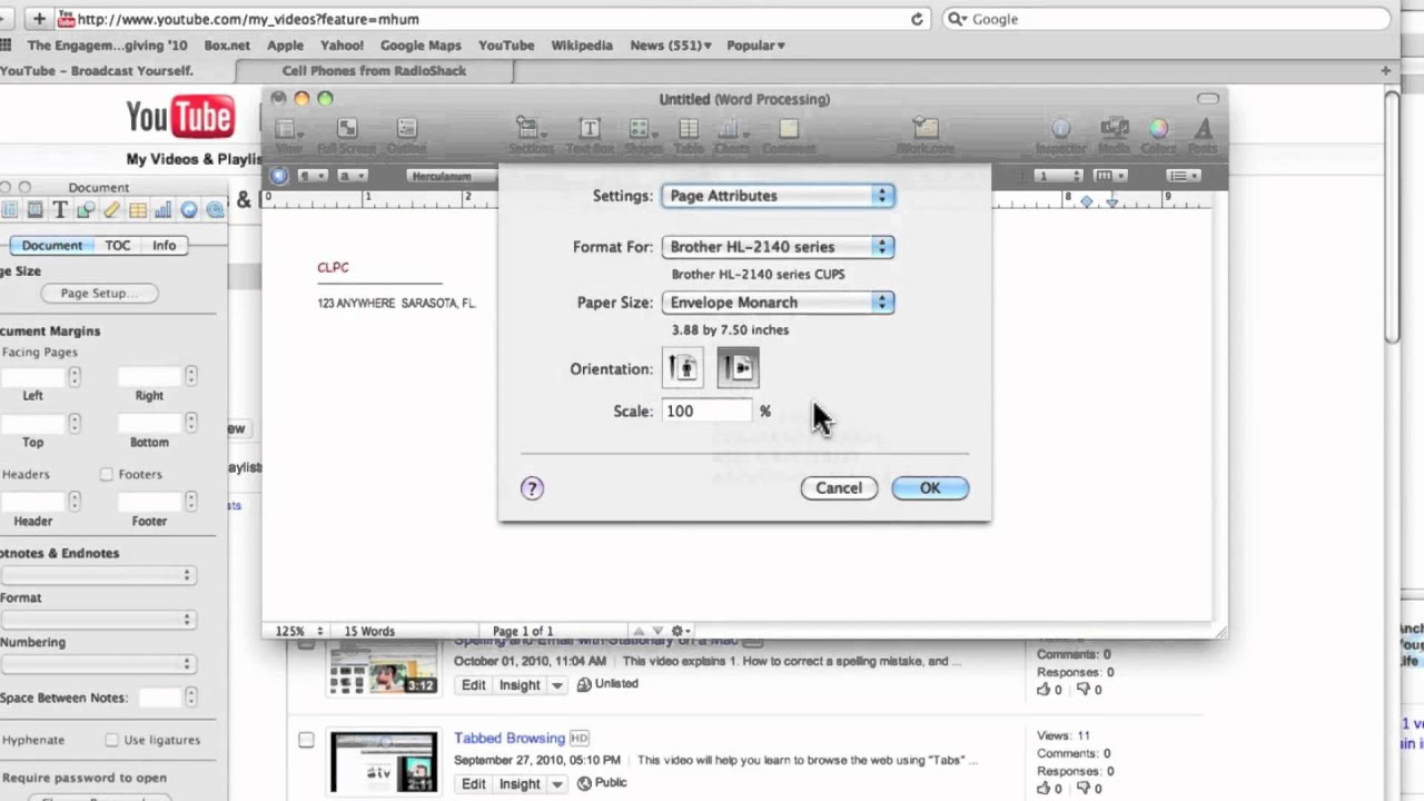 using word 2011 for mac, print envelopes for cards